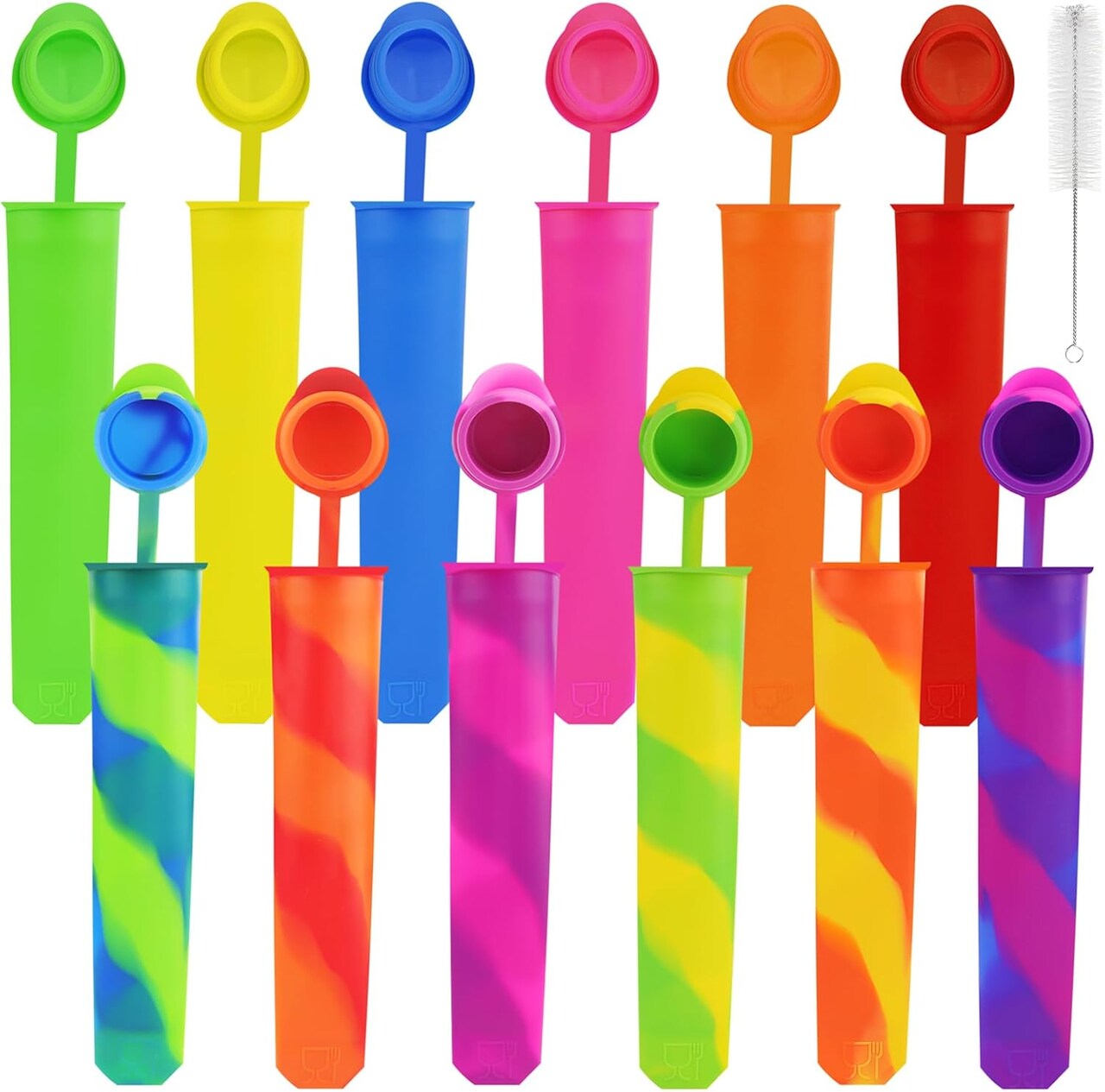 12 Pack Silicone Popsicles Molds for Kids, Reusable Baby Ice Pop Mold with Lids Multi-Color DIY Frozen Ice Popsicle Maker Tubes with Clean Brush for Summer Yogurt Jelly Chocolates (Mixed Color)